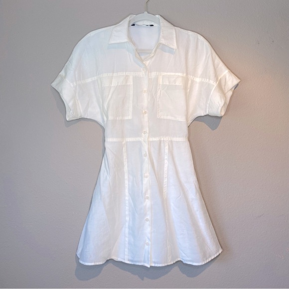 Zara White Wide Short Sleeve Button Down Dress. Size XS - Picture 3 of 17